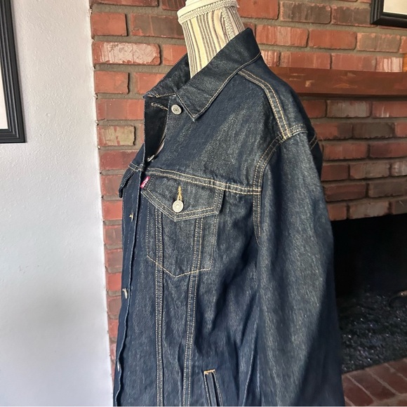 Levis Extra Long Denim Trucker Jacket Dark Wash Sz S - Picture 7 of 12